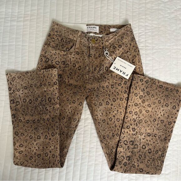 Frame Le Crop Mini Boot High Rise Snake Print Jeans in Vanilla Multi Size 23 NWT - Picture 9 of 12